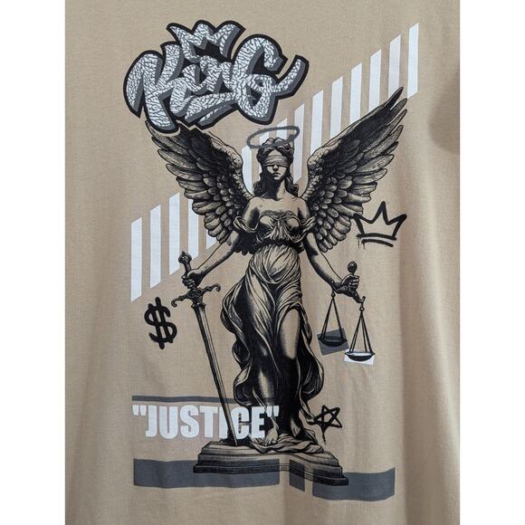 Brisco King "Justice" Lady Justice Tan Short Sleeve T-Shirt Men's Large - Picture 2 of 6